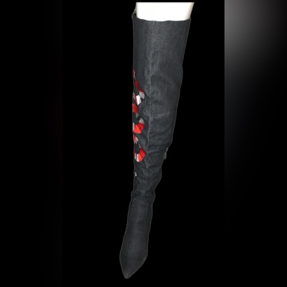 CAPE ROBBIN BLACK DENIM SNAKE THIGH-HIGH BOOTS! - Picture 5 of 15